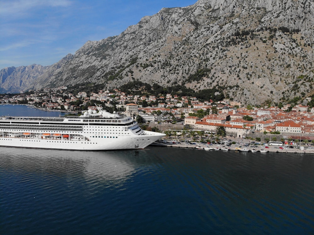white cruise ship on sea near mountain during daytime
