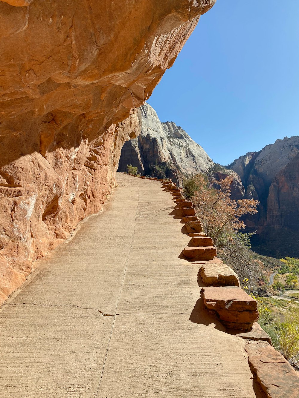 brown wooden pathway between brown rock formation during daytime