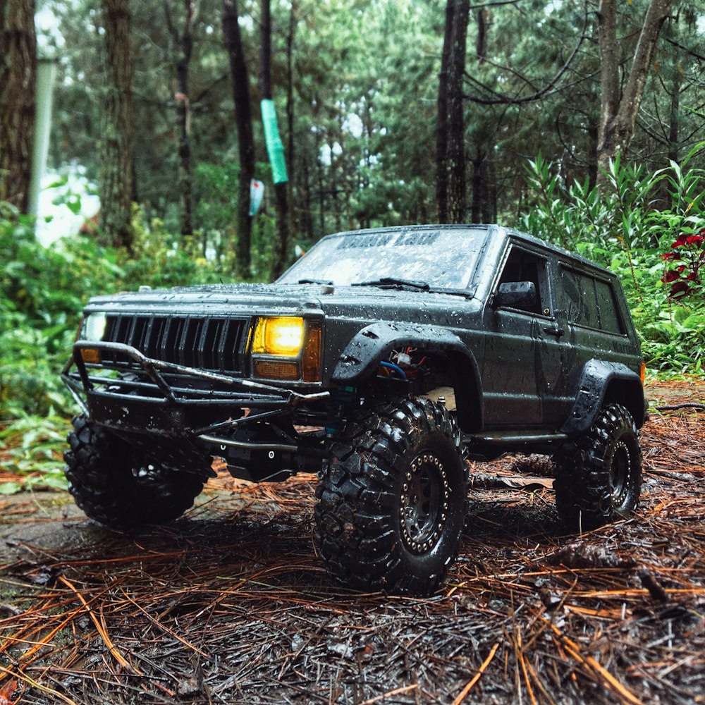 black jeep wrangler on forest during daytime