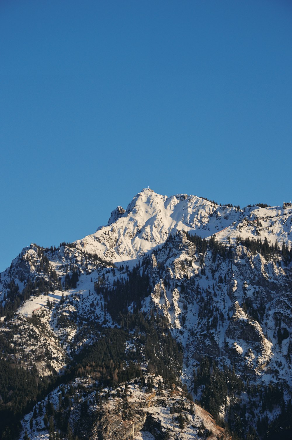昼間の青空に覆われた雪山