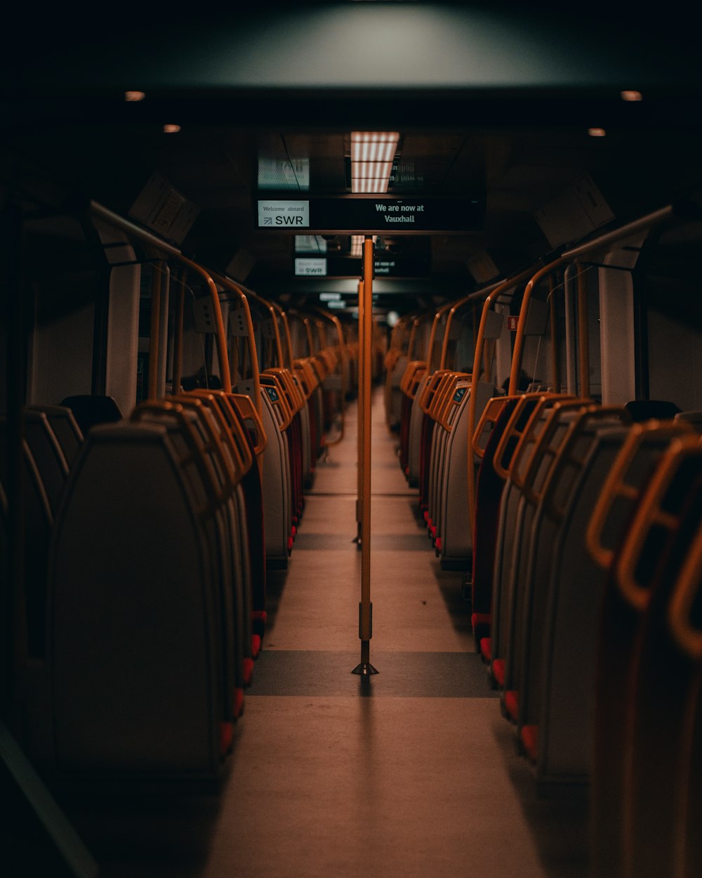 black and brown train seats