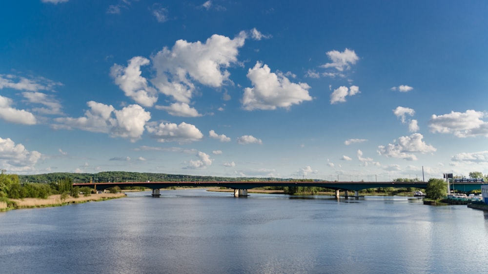 blue sky and white clouds over lake