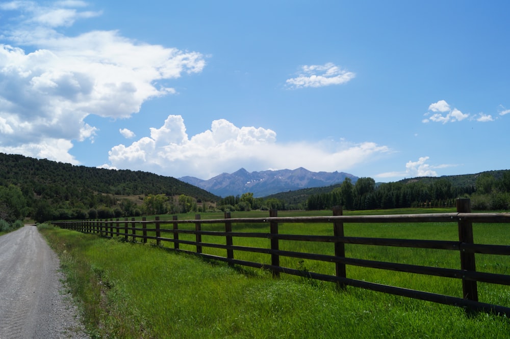 green grass field near mountain under blue sky during daytime