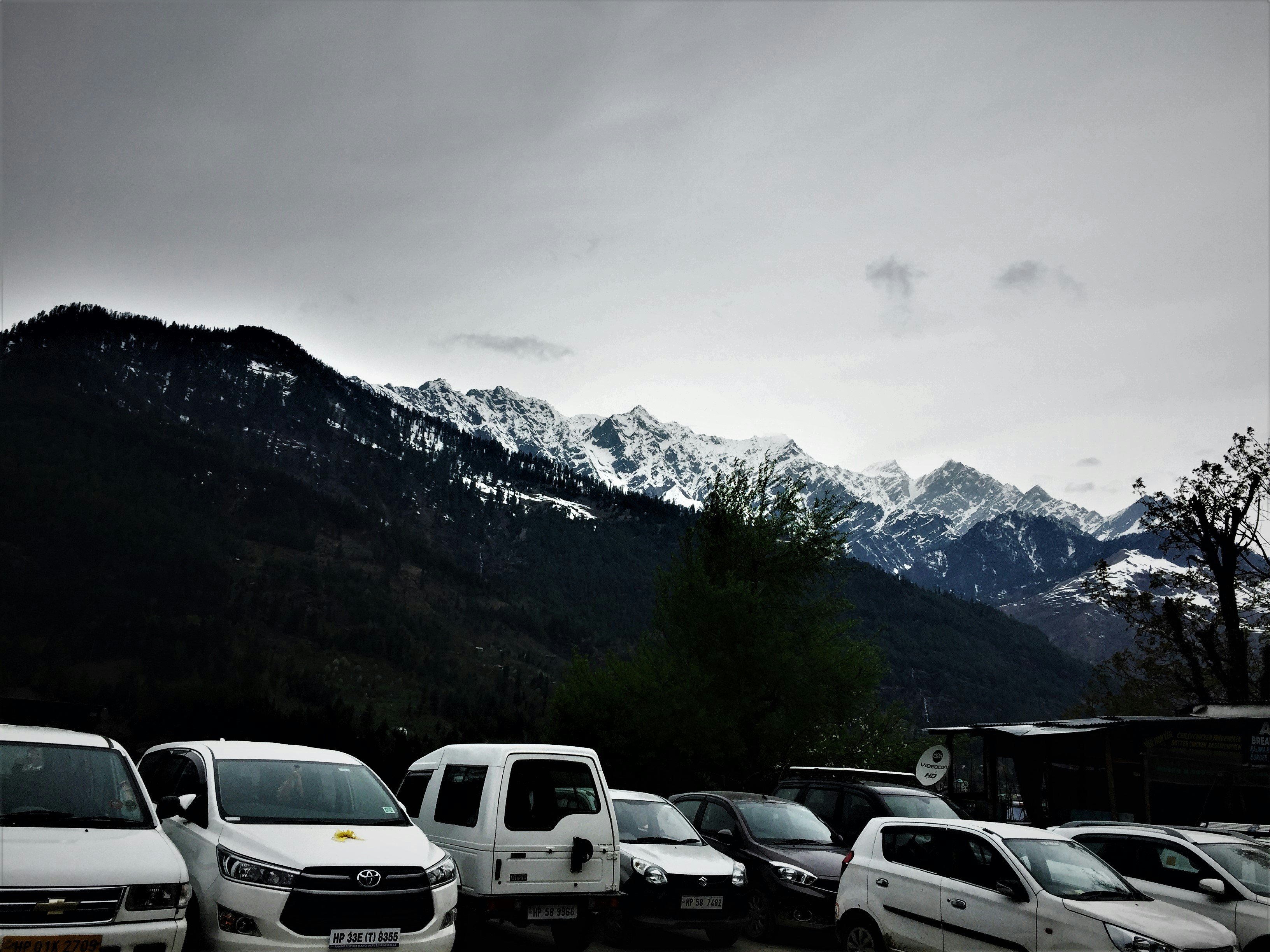 Voitures blanches et noires sur le parking