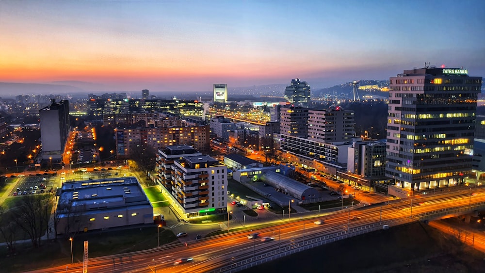 city buildings during night time