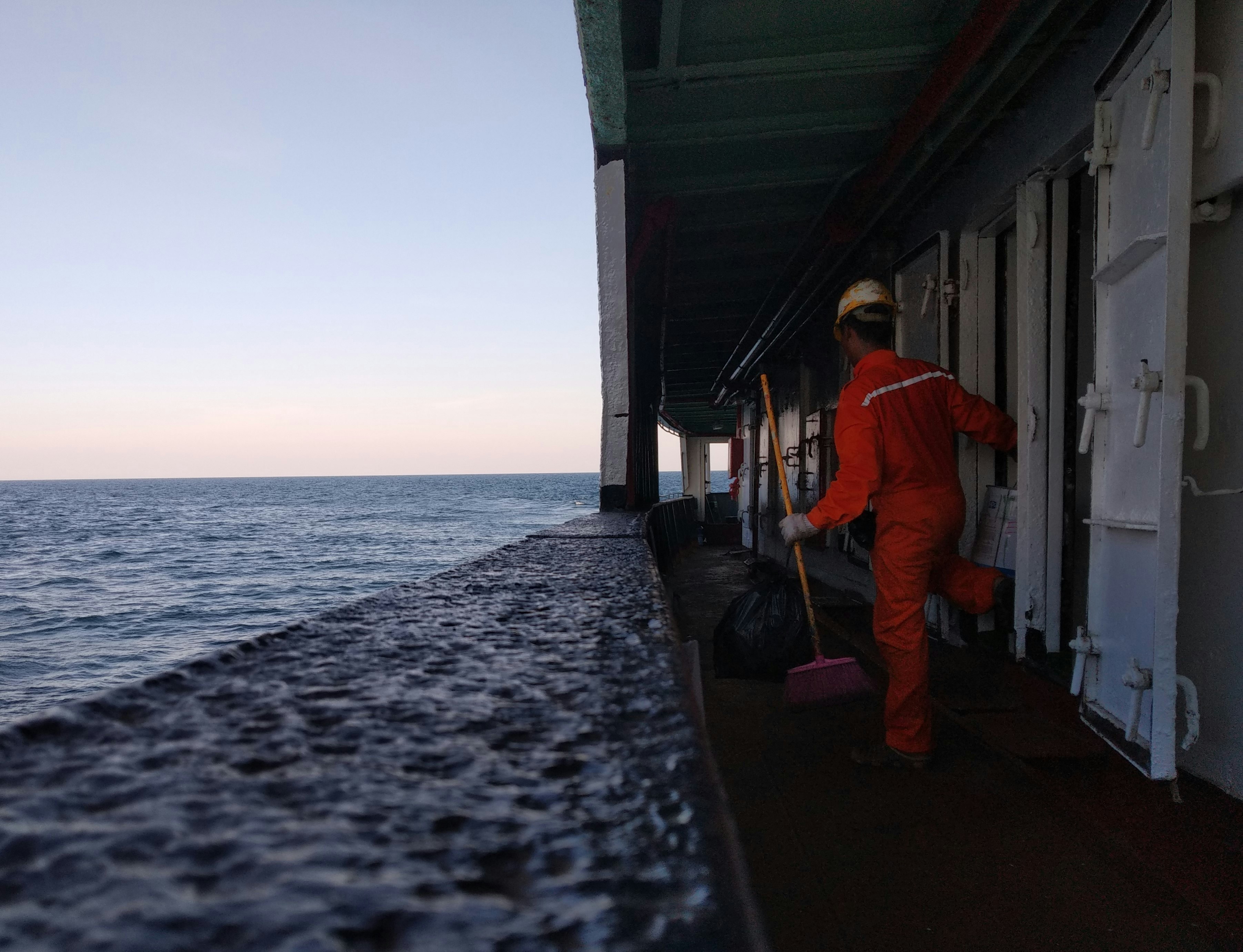 Offshore oil rig with workers