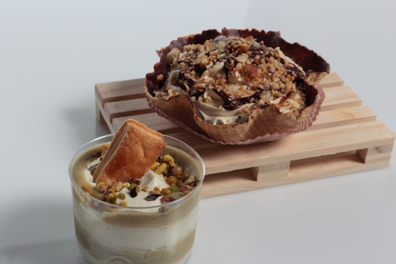 clear glass cup with ice cream and sliced bread