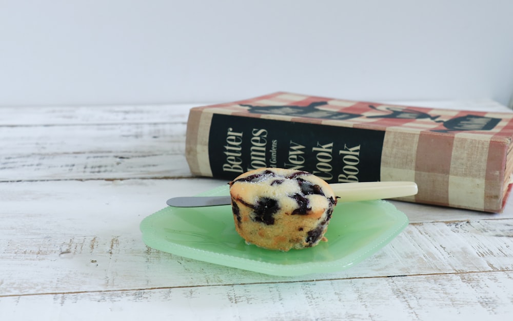 sliced of cake on green plate