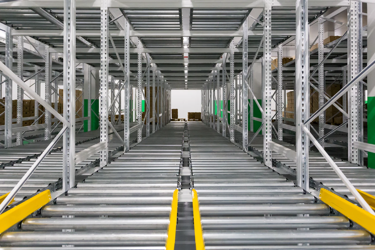 Sistem racking gudang modern dengan shuttle untuk penyimpanan padat dan cepat