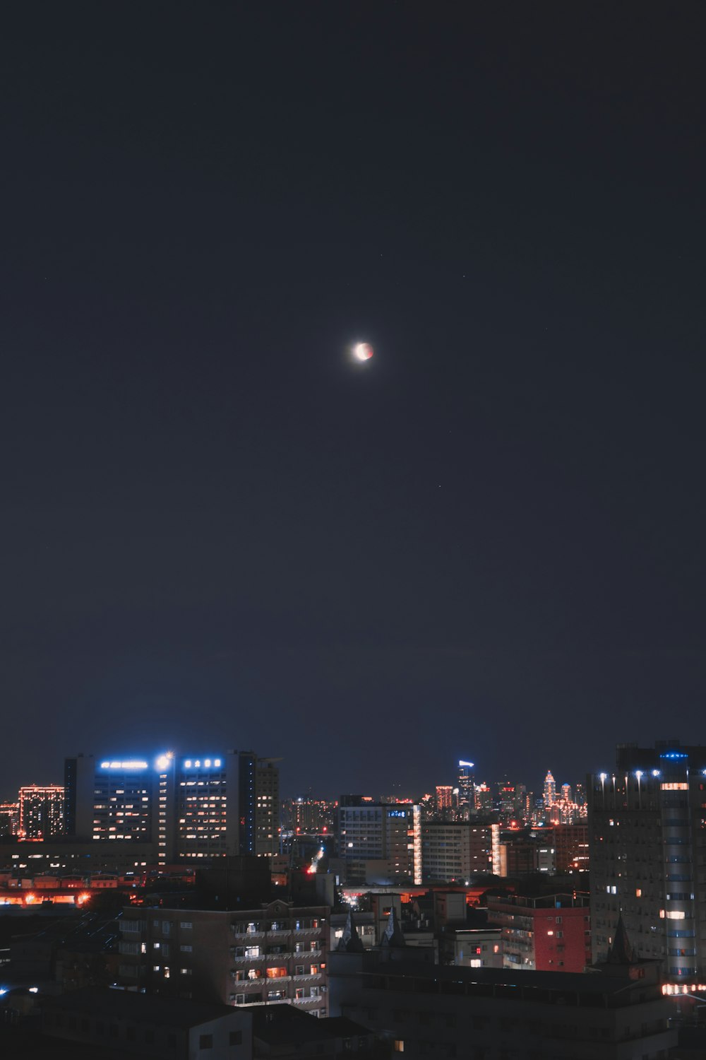 city with high rise buildings during night time