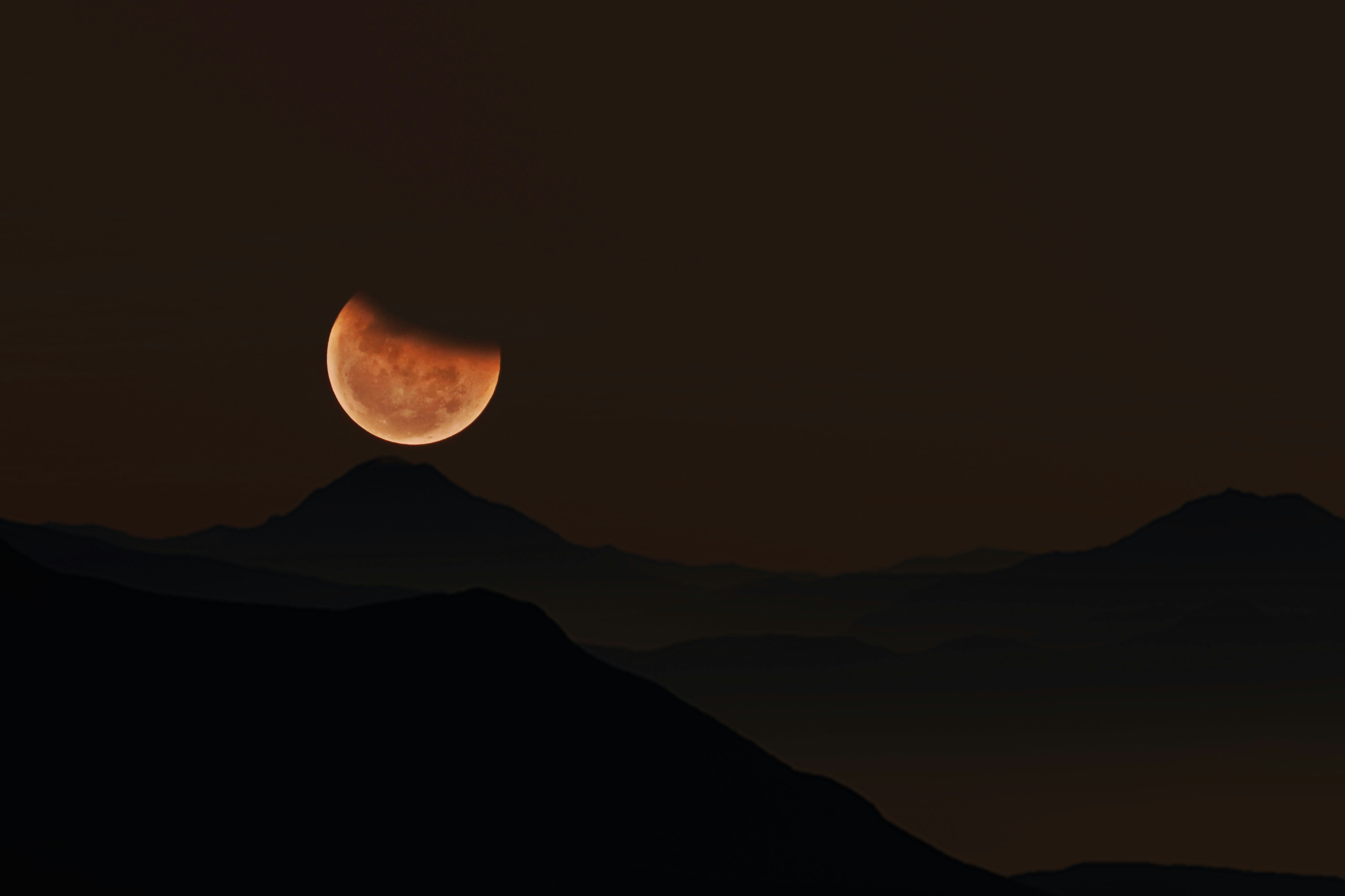 silhouette of mountain during night time
