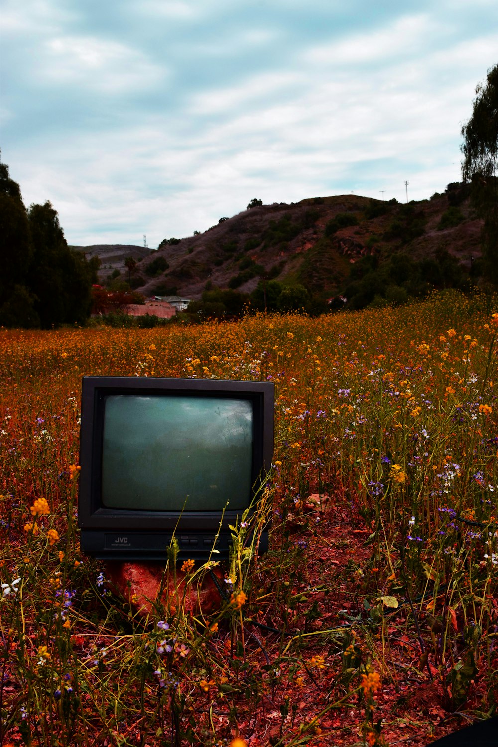 black crt tv on green grass field during daytime
