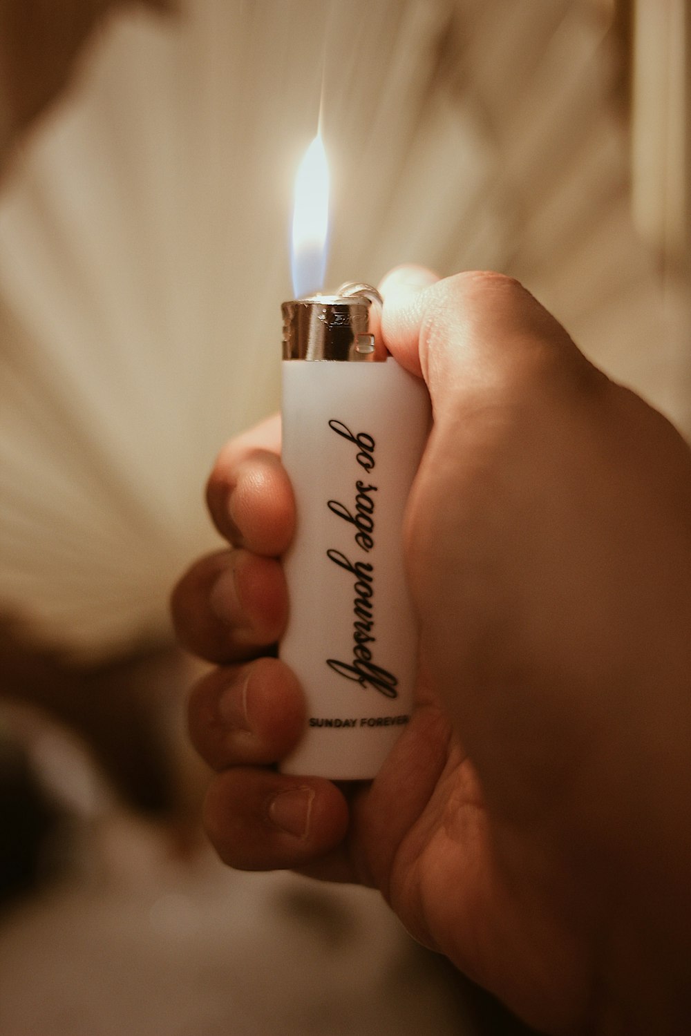 person holding white bic lighter