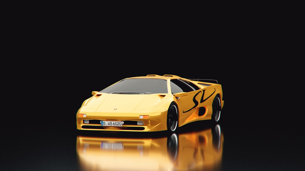 Lamborghini Aventador gialla su sfondo nero