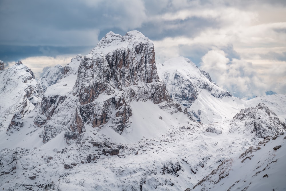 snow covered mountain under cloudy sky during daytime