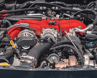 black and red engine bay