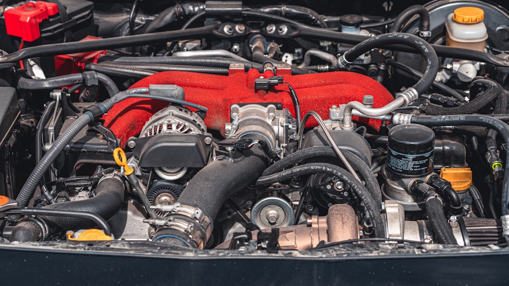 black and red engine bay