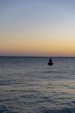 A calm sea horizon at sunset symbolizing hope and rescue.