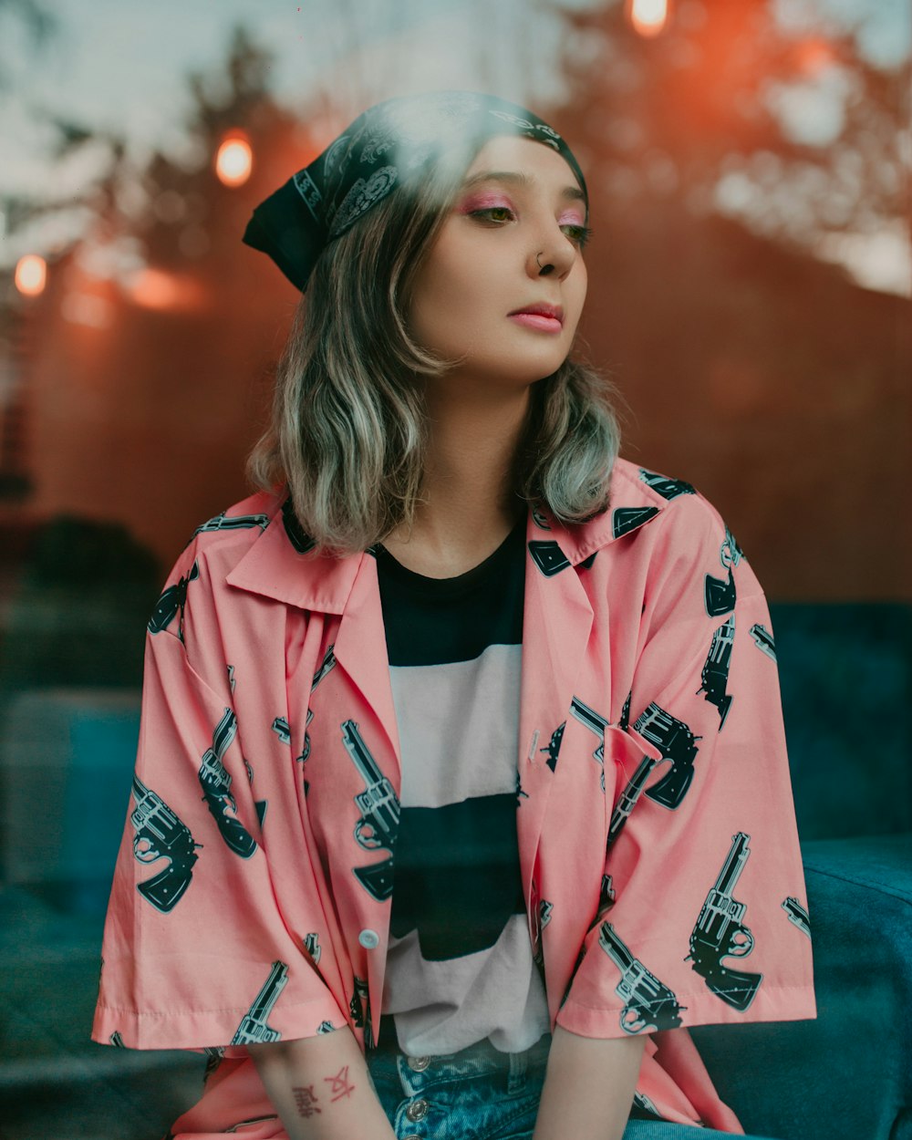 woman in red and white zip up jacket