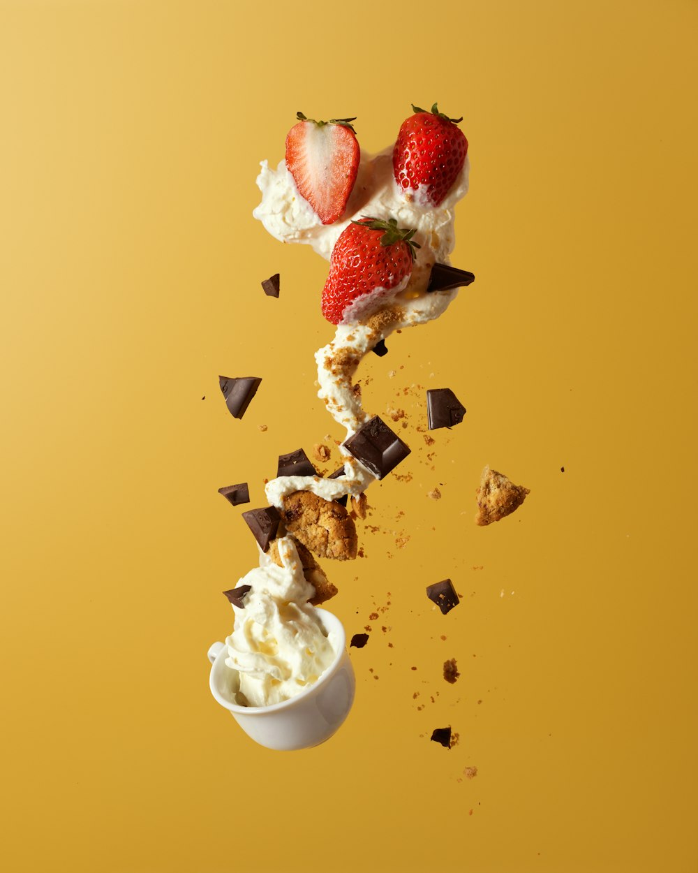 strawberry and white ice cream on white ceramic bowl