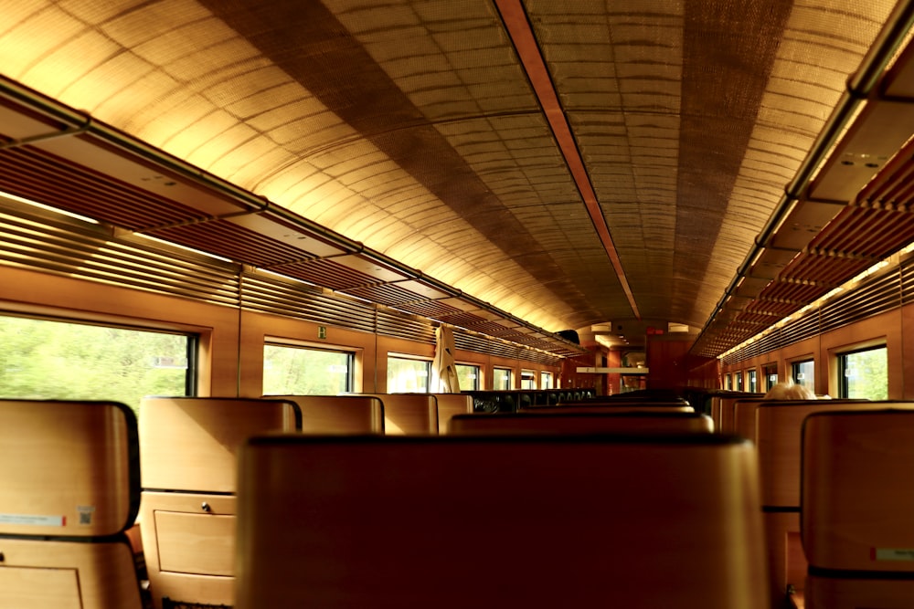 brown wooden bench inside building