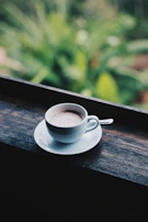 A serene outdoor setting with coffee cups.