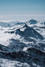 A panoramic view of snow-capped mountains under a clear blue sky during a guided tour.