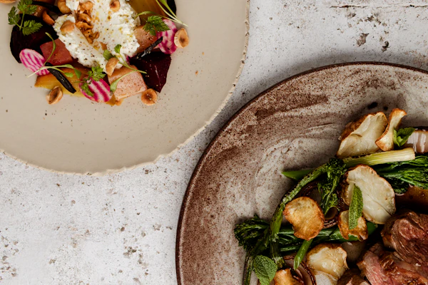 Plated food on white plate