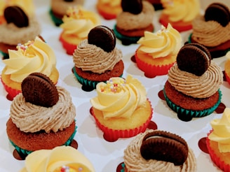 cupcakes on white and red checkered table cloth
