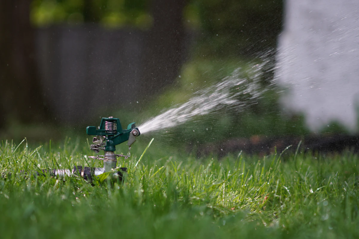 Lawn irrigation sprinkler watering grass