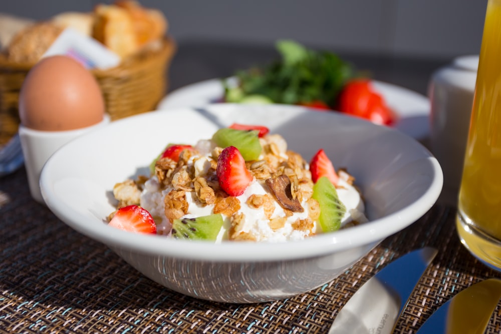 white ceramic bowl with food