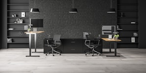 A modern office space with creative workstations.