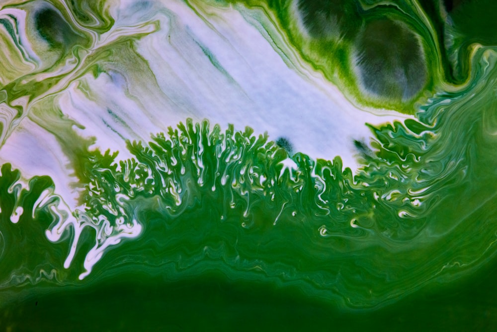 Pintura abstracta verde y blanca