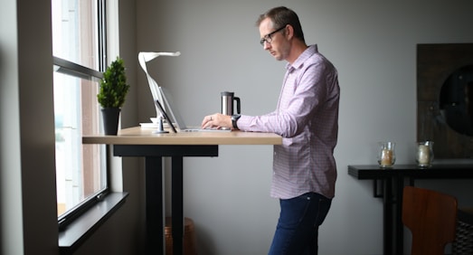 woman at standing desk