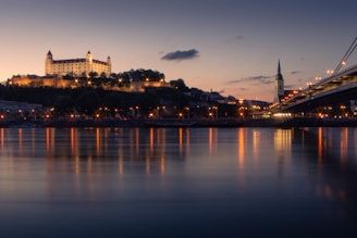 city skyline during night time