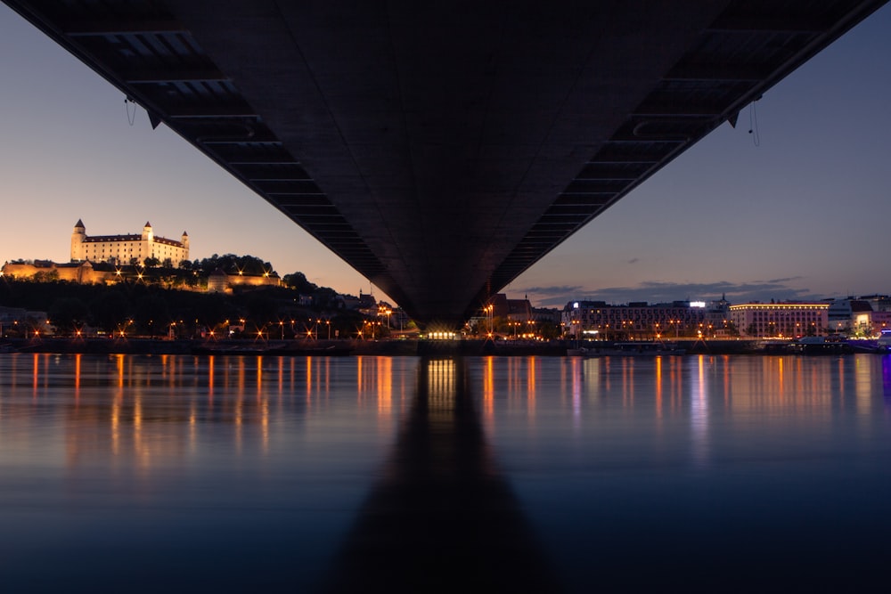 city skyline during night time