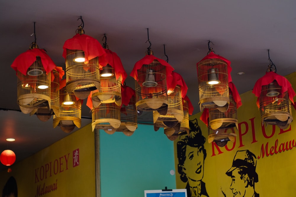 red and yellow lantern lamps