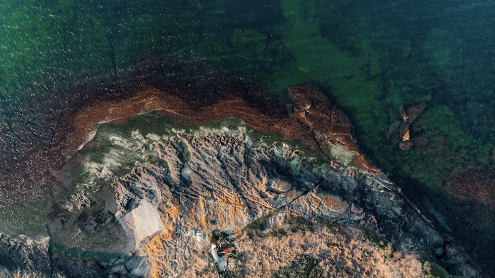 aerial view of brown and green land