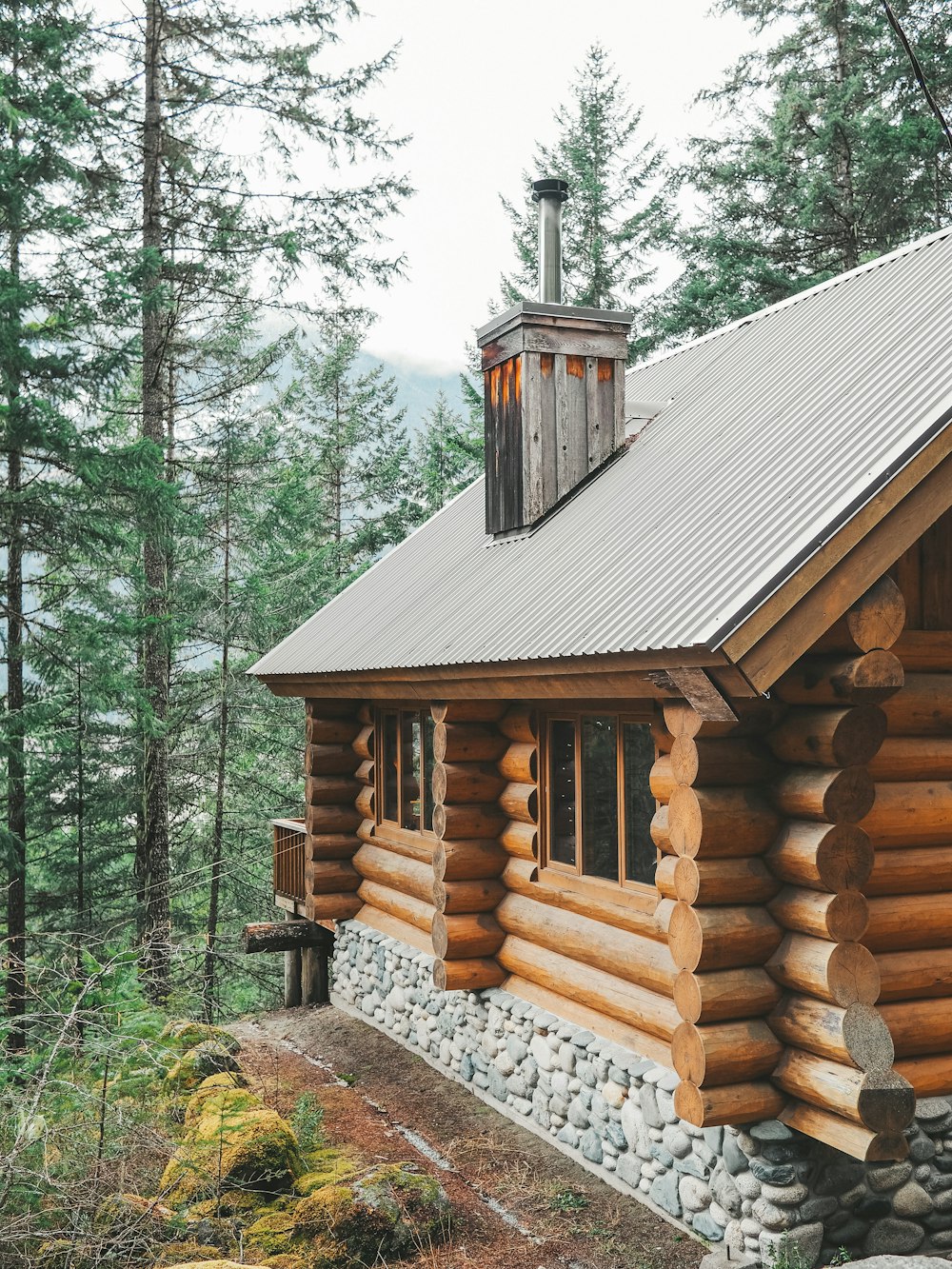 casa di legno marrone circondata da alberi verdi durante il giorno