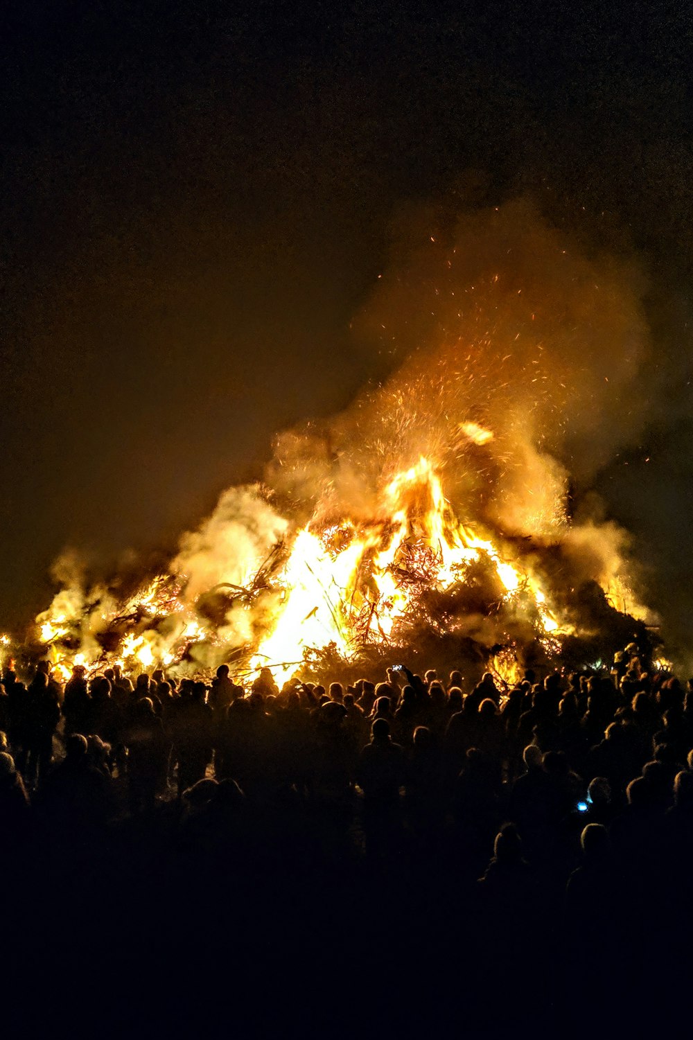 fire in the sky during night time