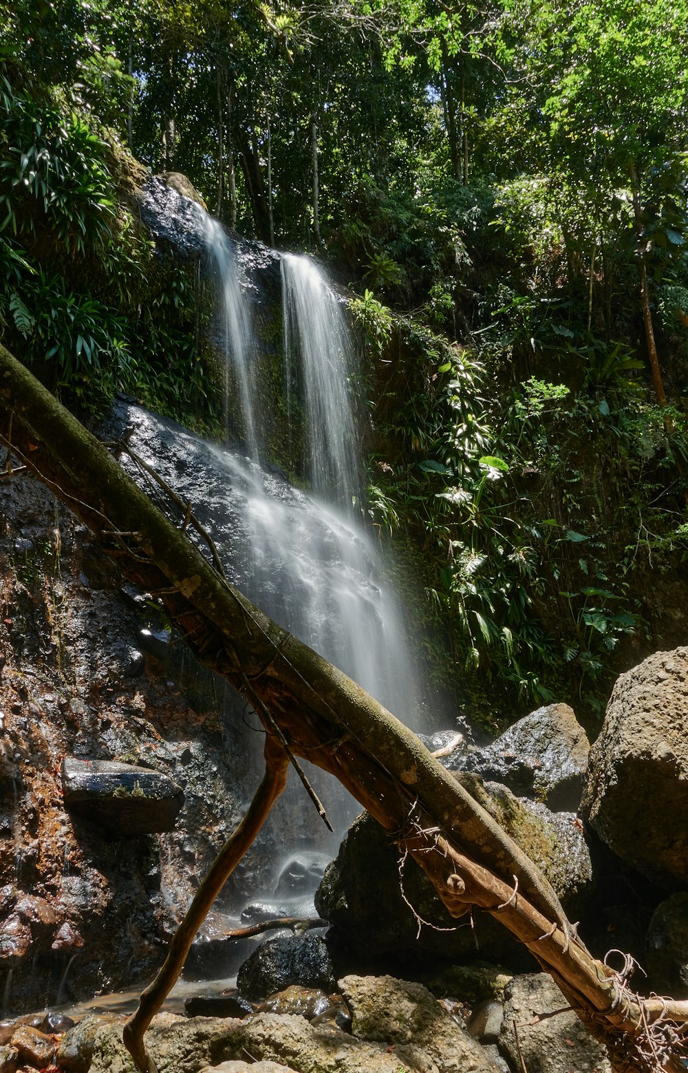 water falls on rocky river