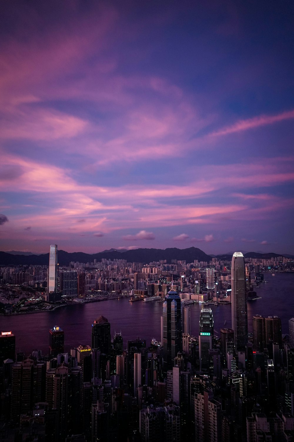 city skyline during night time