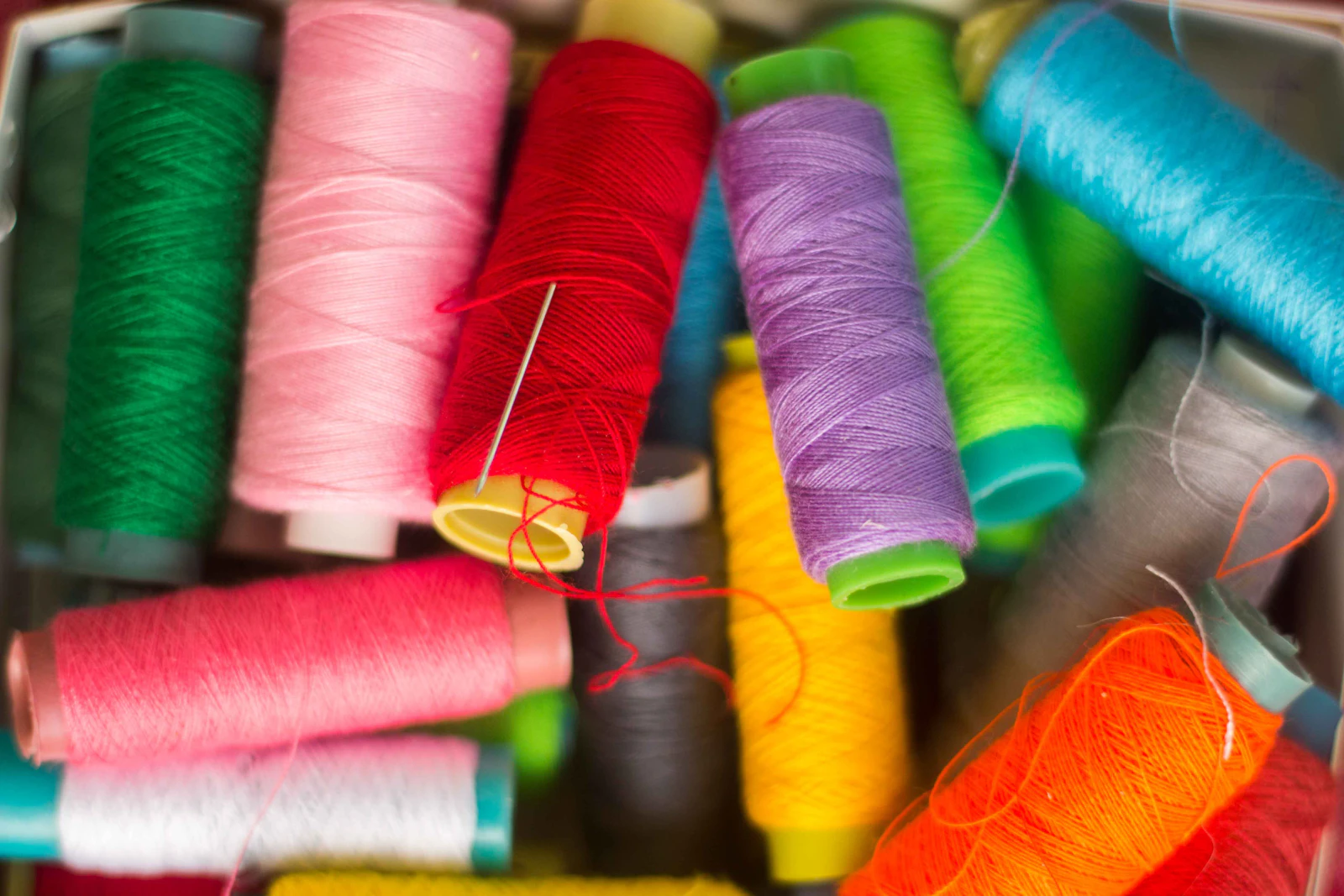 Close-up of coloured silk threads used in Banarasi weaving