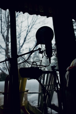 A serene landscape with a microphone set up for recording.