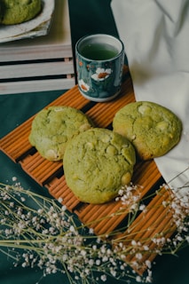cookies on brown wooden tray