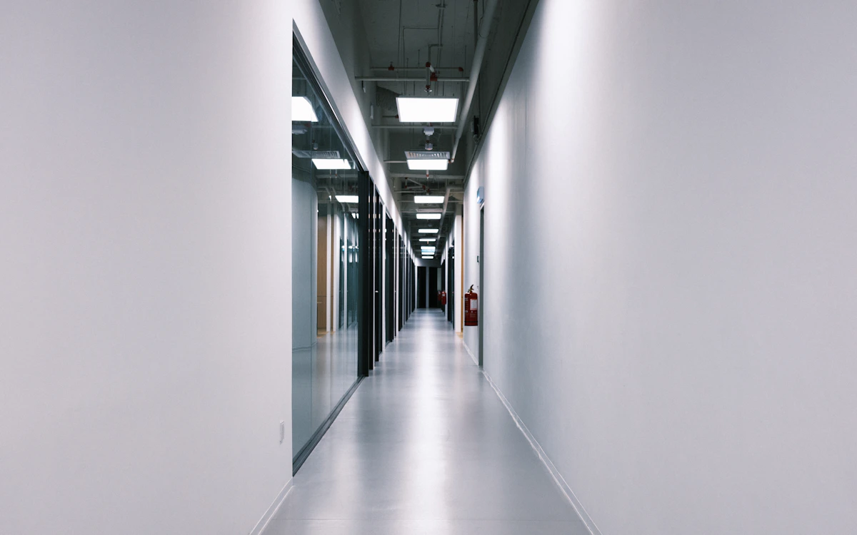 Clean commercial hallway with polished floors