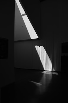 grayscale photo of a room