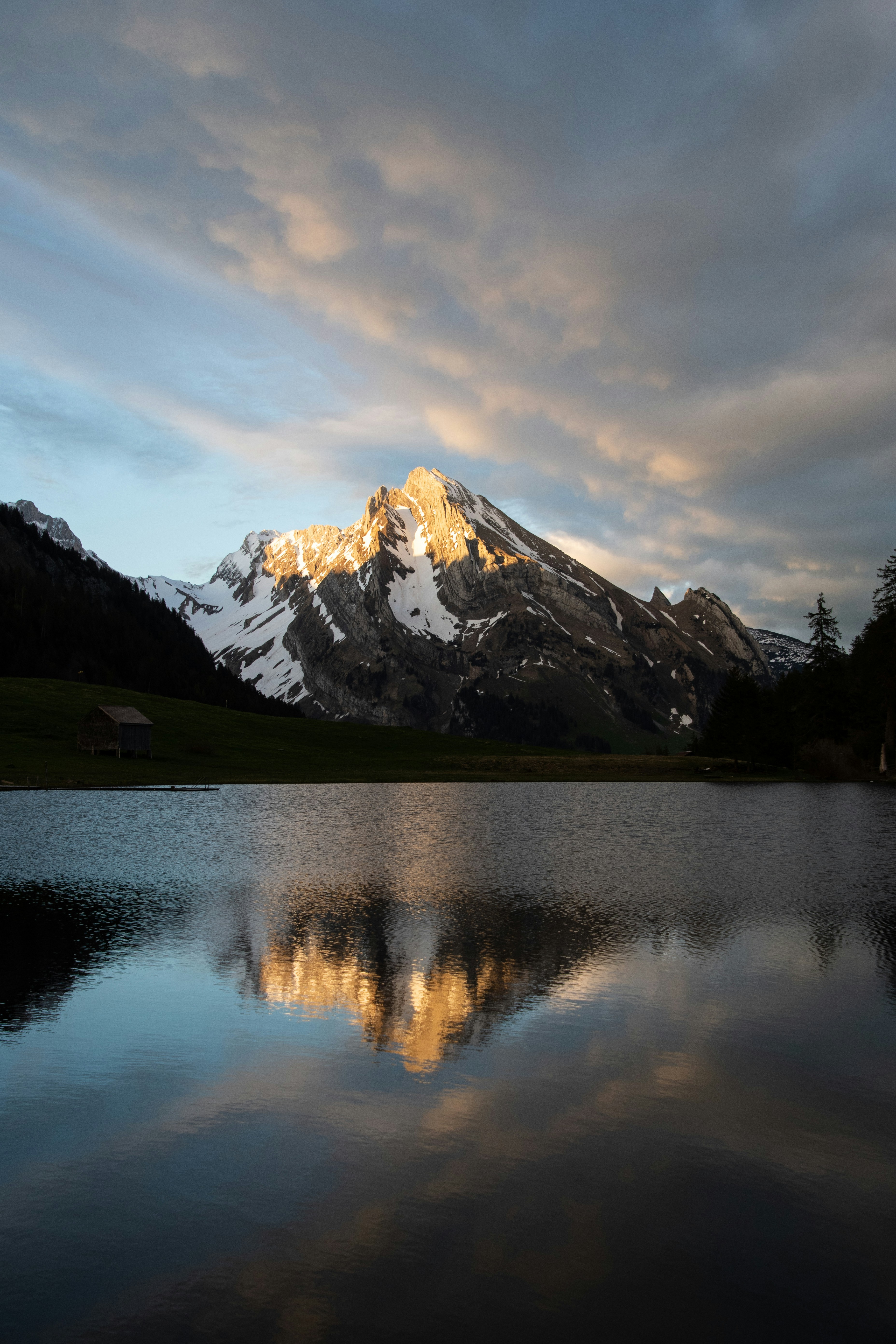 lake near snow covered mountain under cloudy sky during daytime
