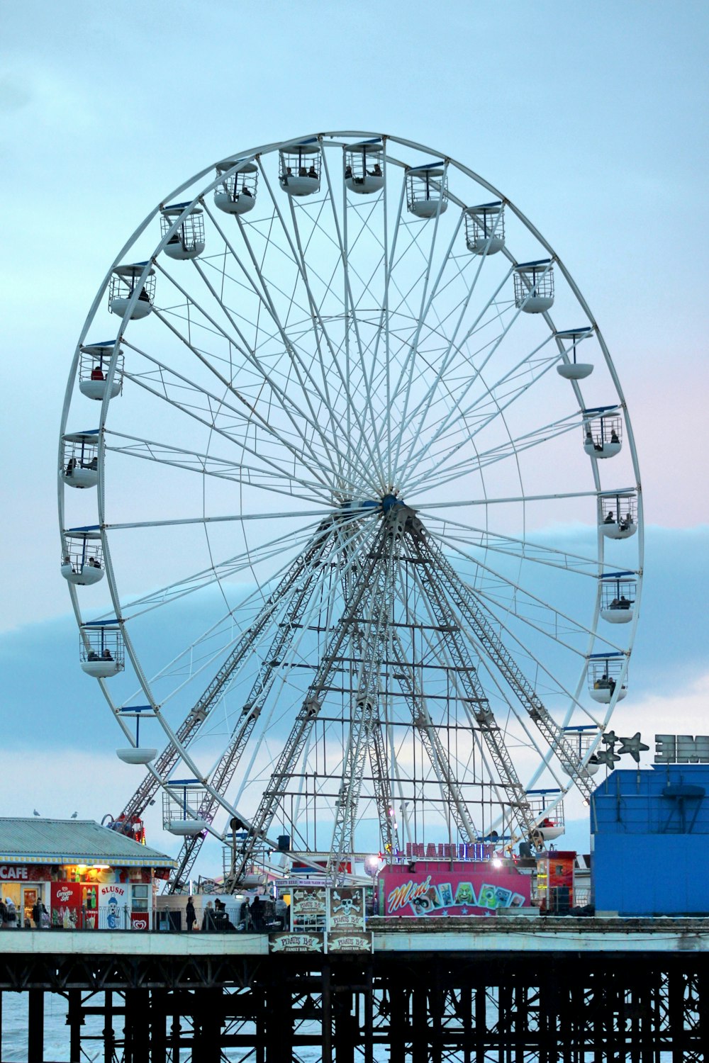 Grande roue près d’un plan d’eau pendant la journée