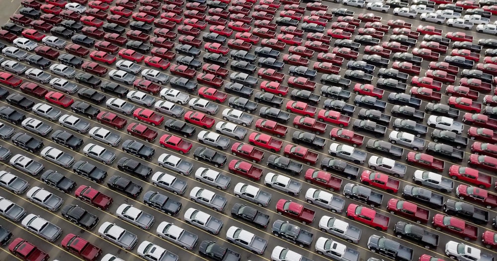 red white and black car lot